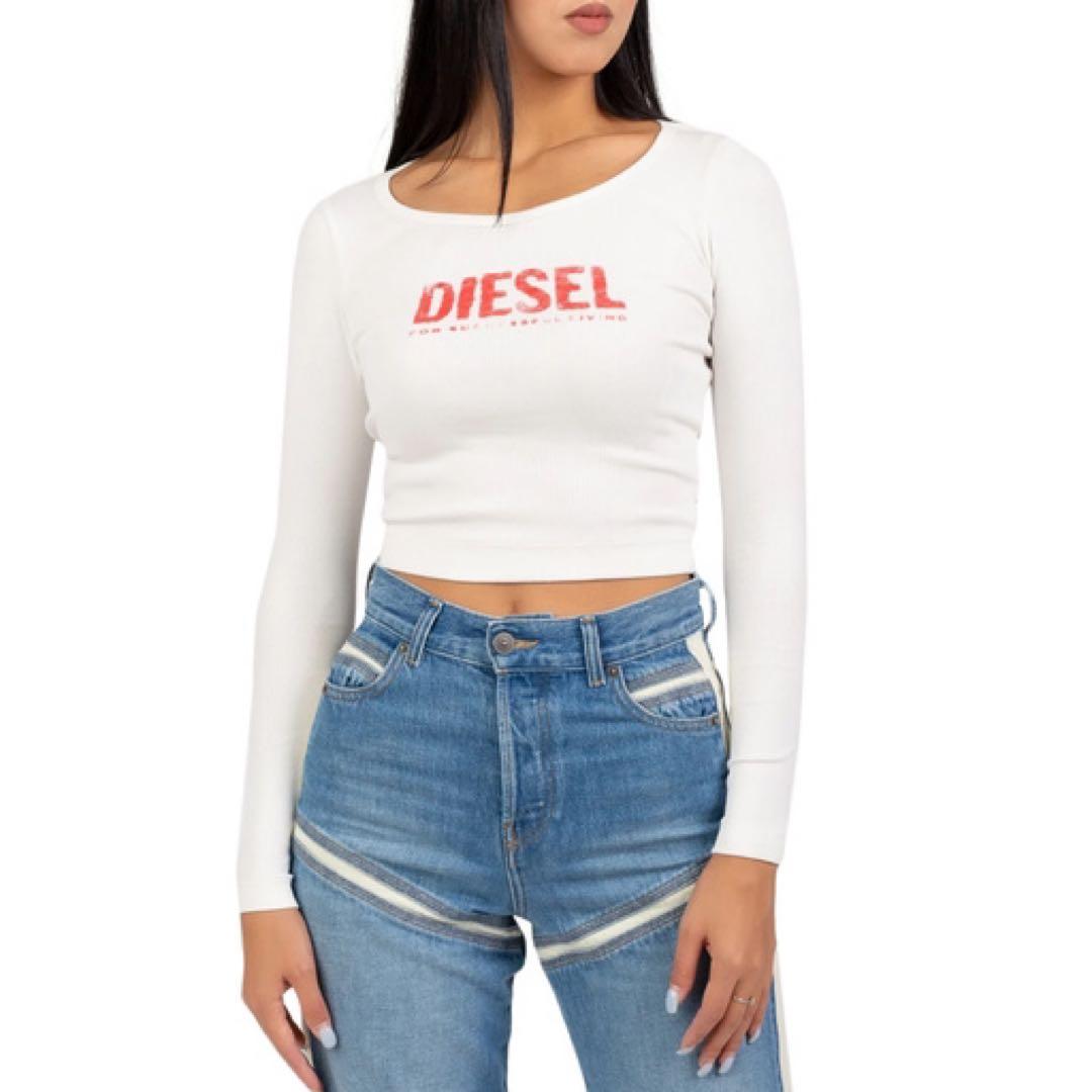 DIESEL ロゴ Tシャツ ロンT ショート丈 クロップド ホワイト 白