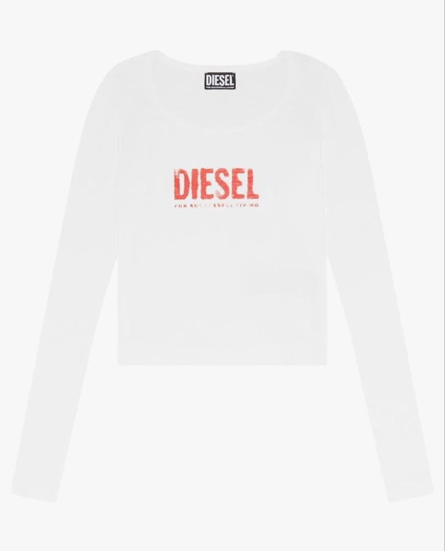 DIESEL ロゴ Tシャツ ロンT ショート丈 クロップド ホワイト 白