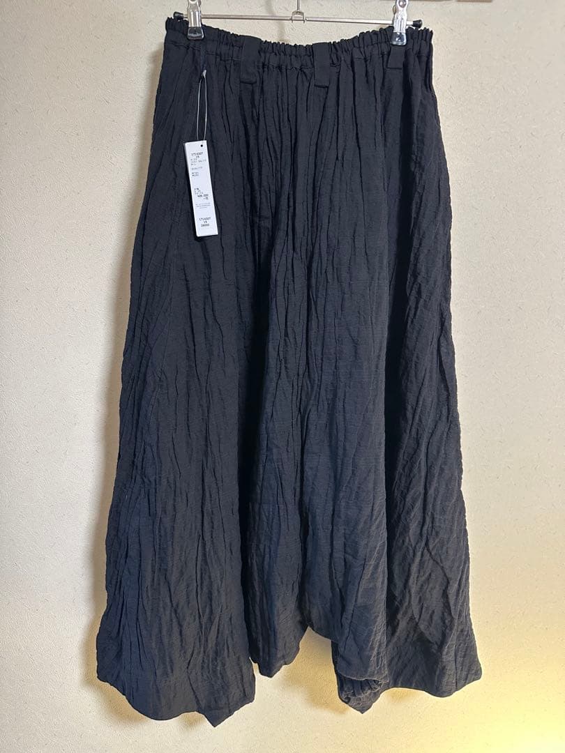 MOYURU モユル サルエルパンツ リネン混 シワ加工 ブラック M〜L