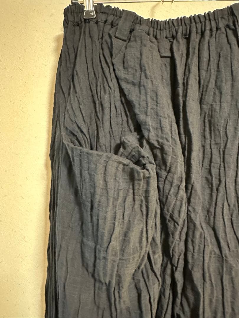 MOYURU モユル サルエルパンツ リネン混 シワ加工 ブラック M〜L