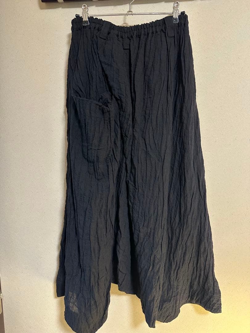 MOYURU モユル サルエルパンツ リネン混 シワ加工 ブラック M〜L