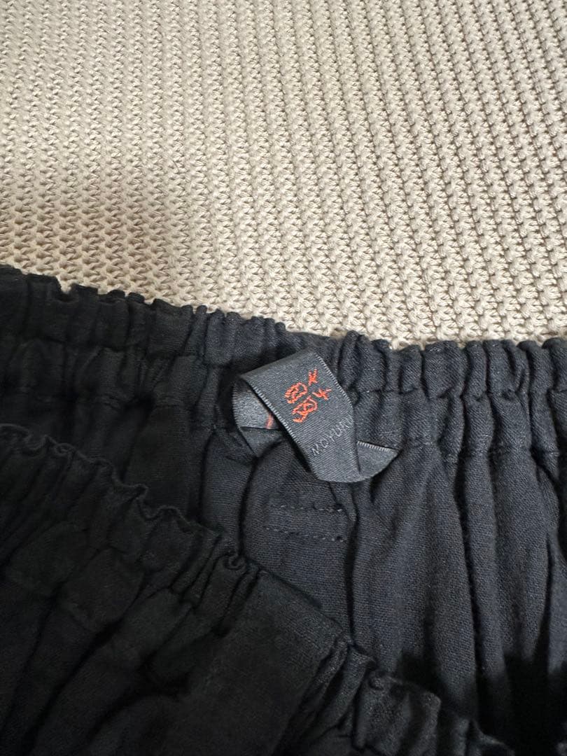 MOYURU モユル サルエルパンツ リネン混 シワ加工 ブラック M〜L