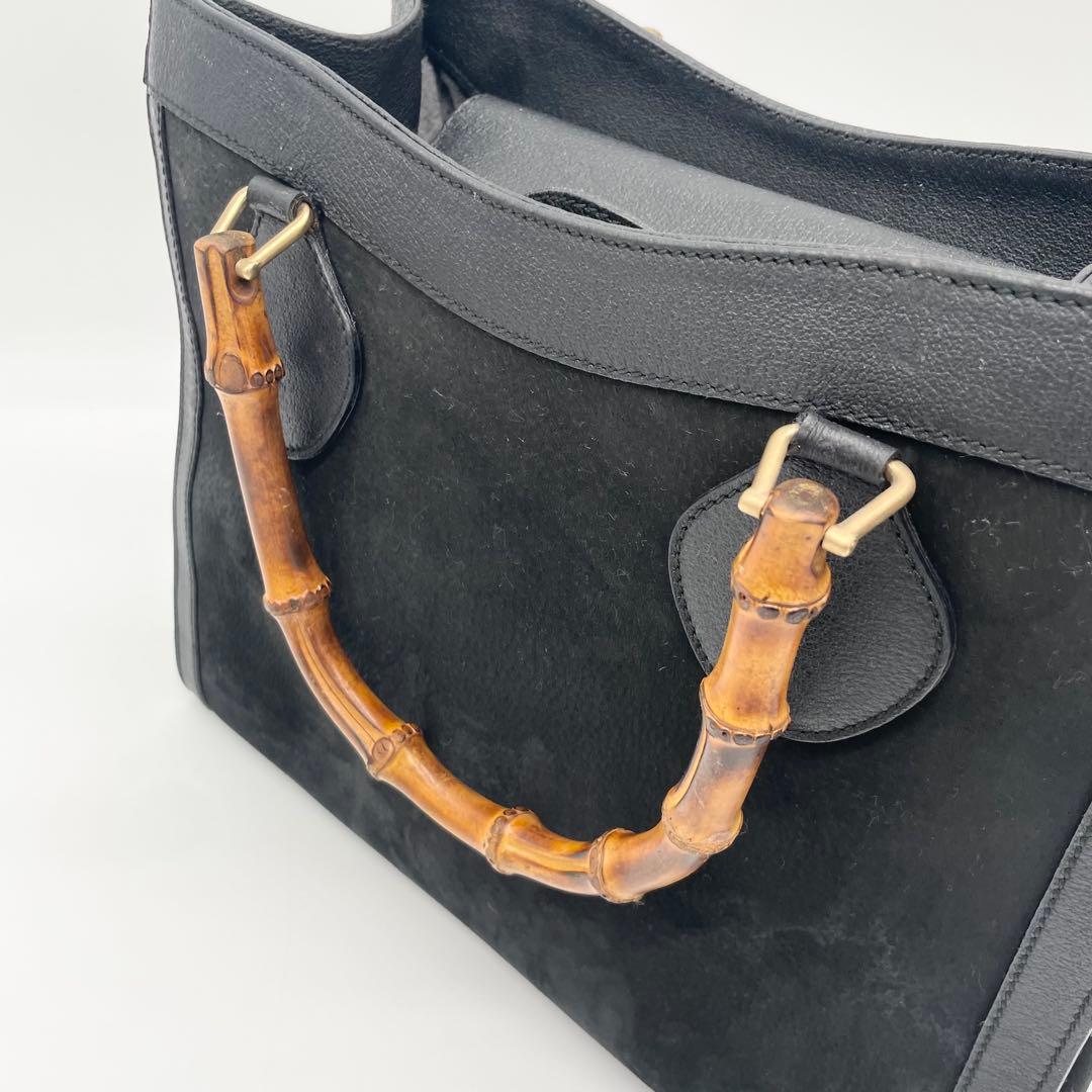 美品　GUCCI ダイアナ　バンブー　ハンドバッグレザー　スエード　ブラック
