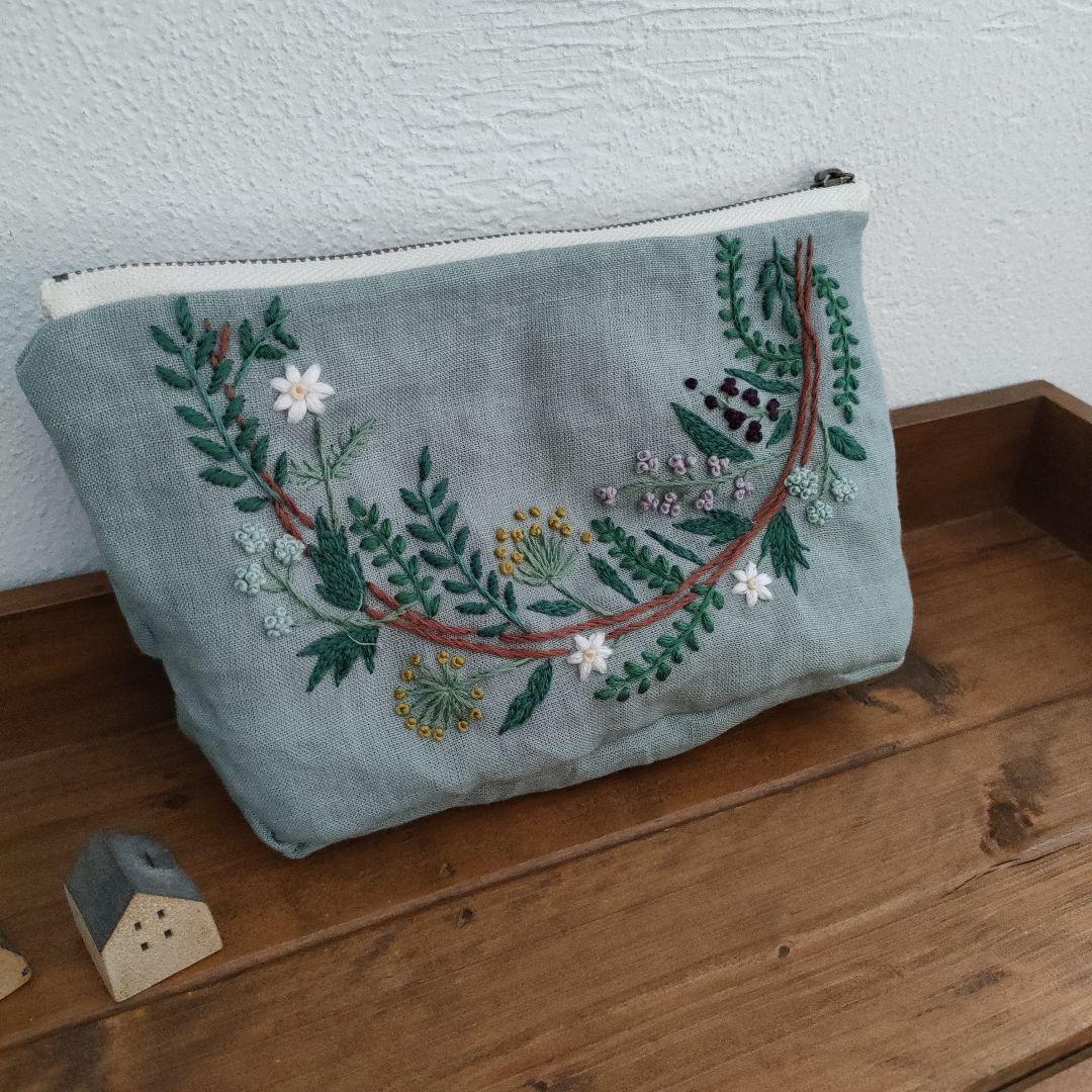 【キャサリン　リネン刺繍】マルチクロス　メガネケース