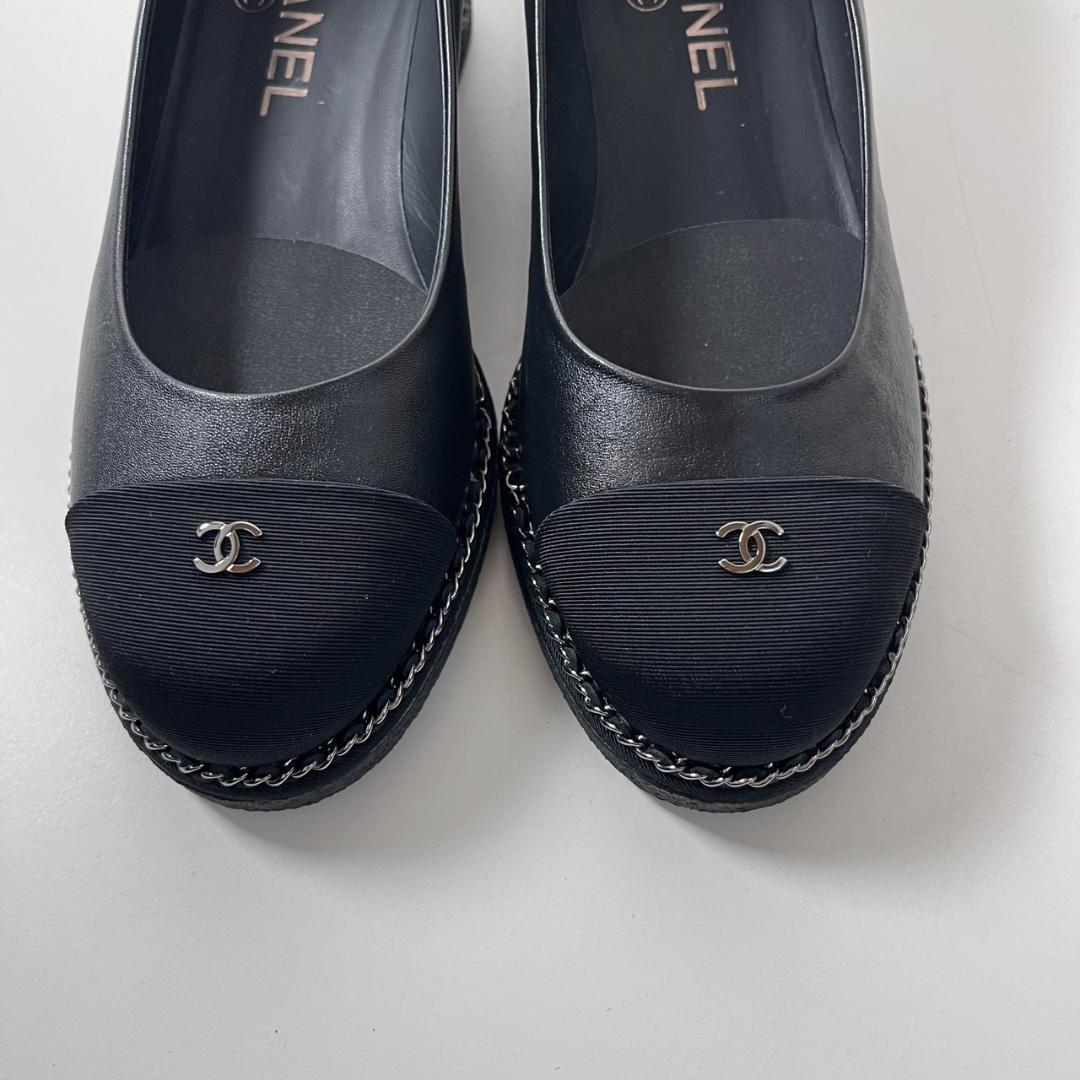 未使用 CHANEL G31293 PUMPS MET LAM GG パンプス