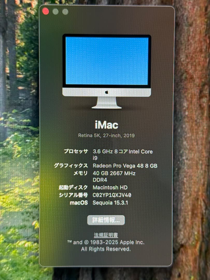 Macデスクトップ Apple iMac 5K 27inch 2019 Intel i9-3.6G