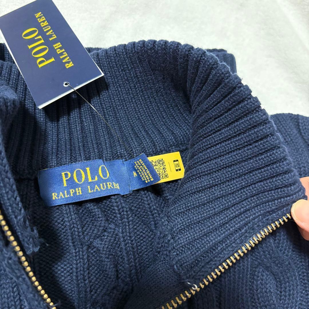 新品未使用 ポロラルフローレン ハーフジップ ケーブルニット M 紺 ネイビー