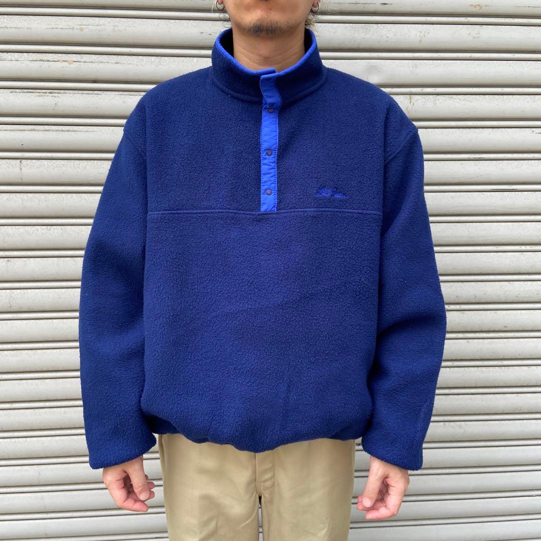 L.L.Bean☆ハーフスナップフリース☆90s☆筆記体ロゴ☆紺☆L相当