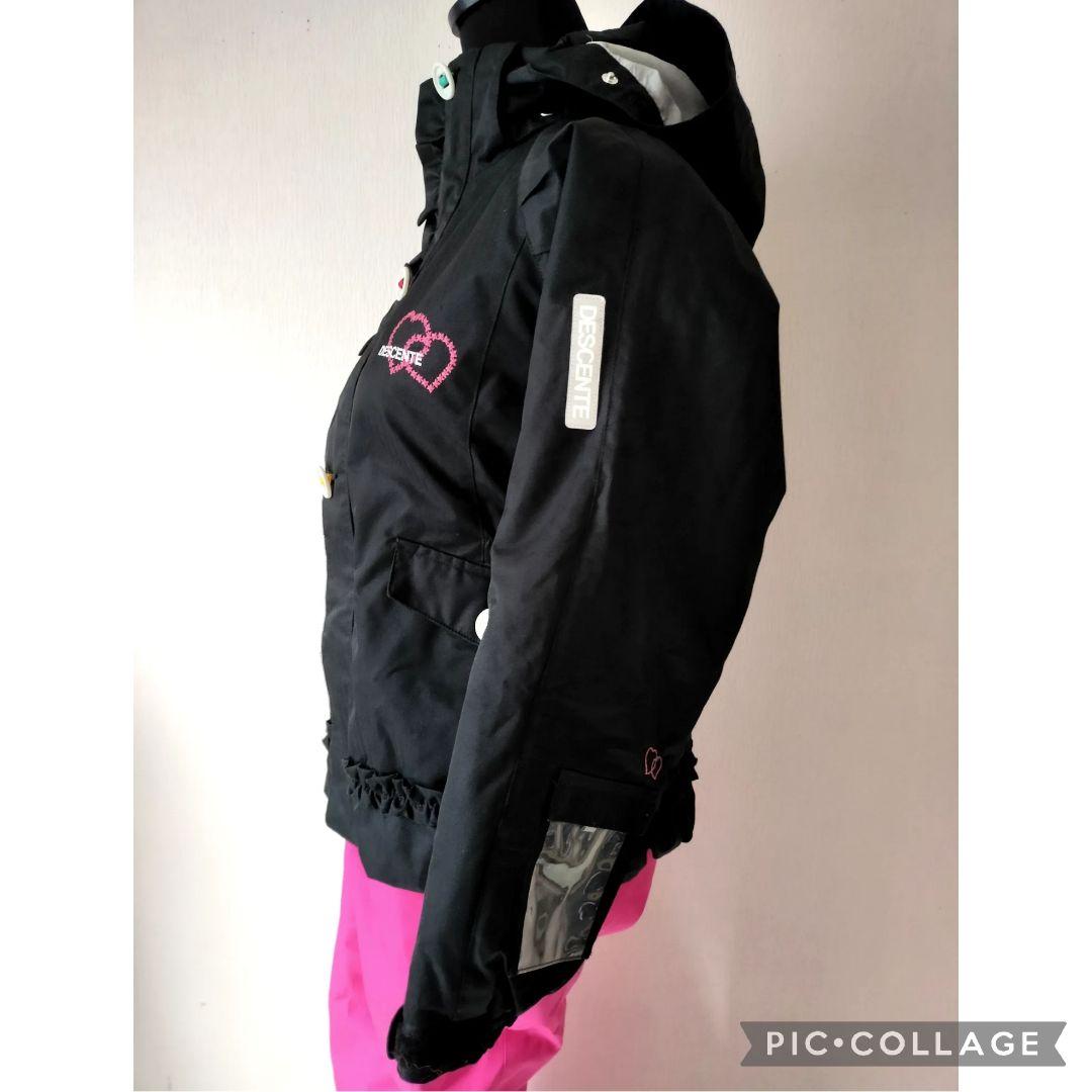 美品♡デサント♡フリルガールハート スキーウェア上下 ヒートナビ 黒ピンク150