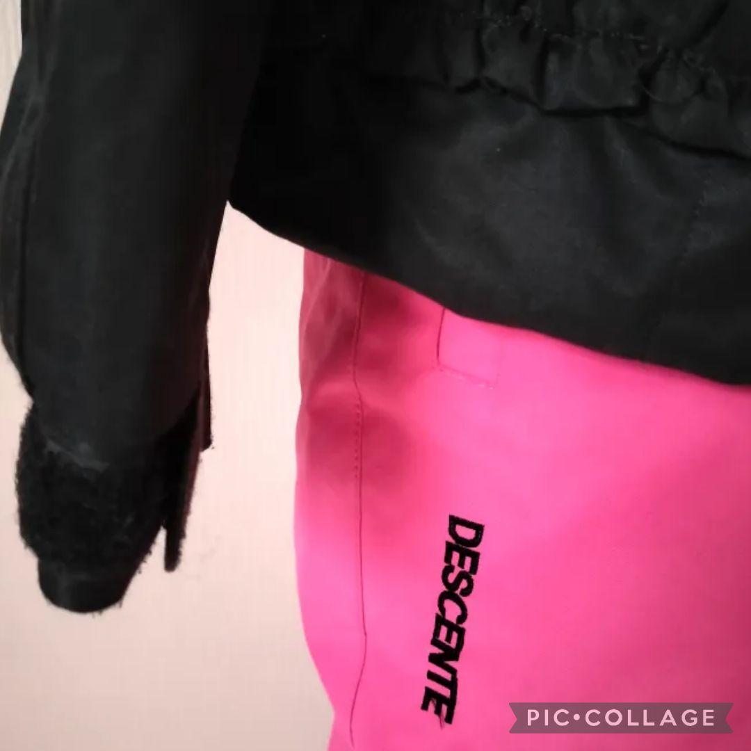 美品♡デサント♡フリルガールハート スキーウェア上下 ヒートナビ 黒ピンク150