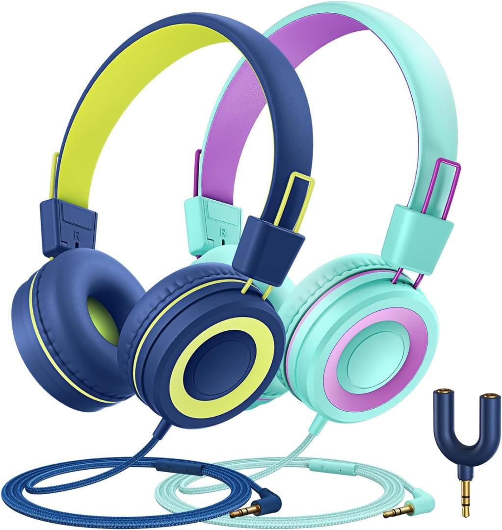 キッズヘッドフォン マイク付き - 91dB 有線オンイヤー ヘッドセット 子供