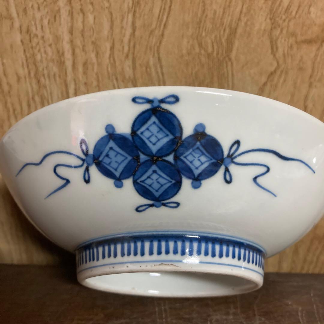 鍋島焼　古鍋島　染付　五寸皿　菊花七宝文　五客揃