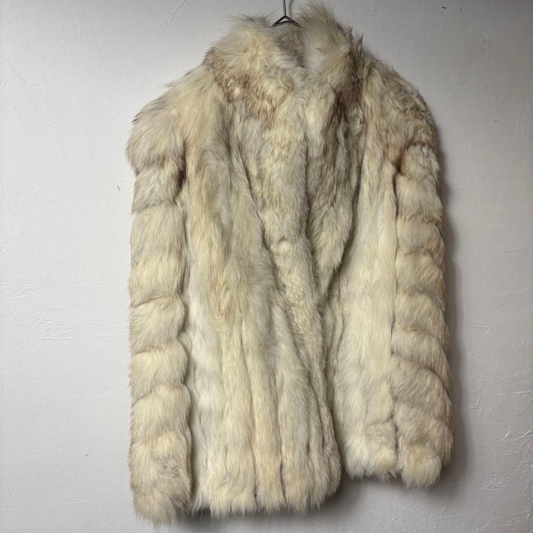 クリーム色 毛皮 ロングジャケット