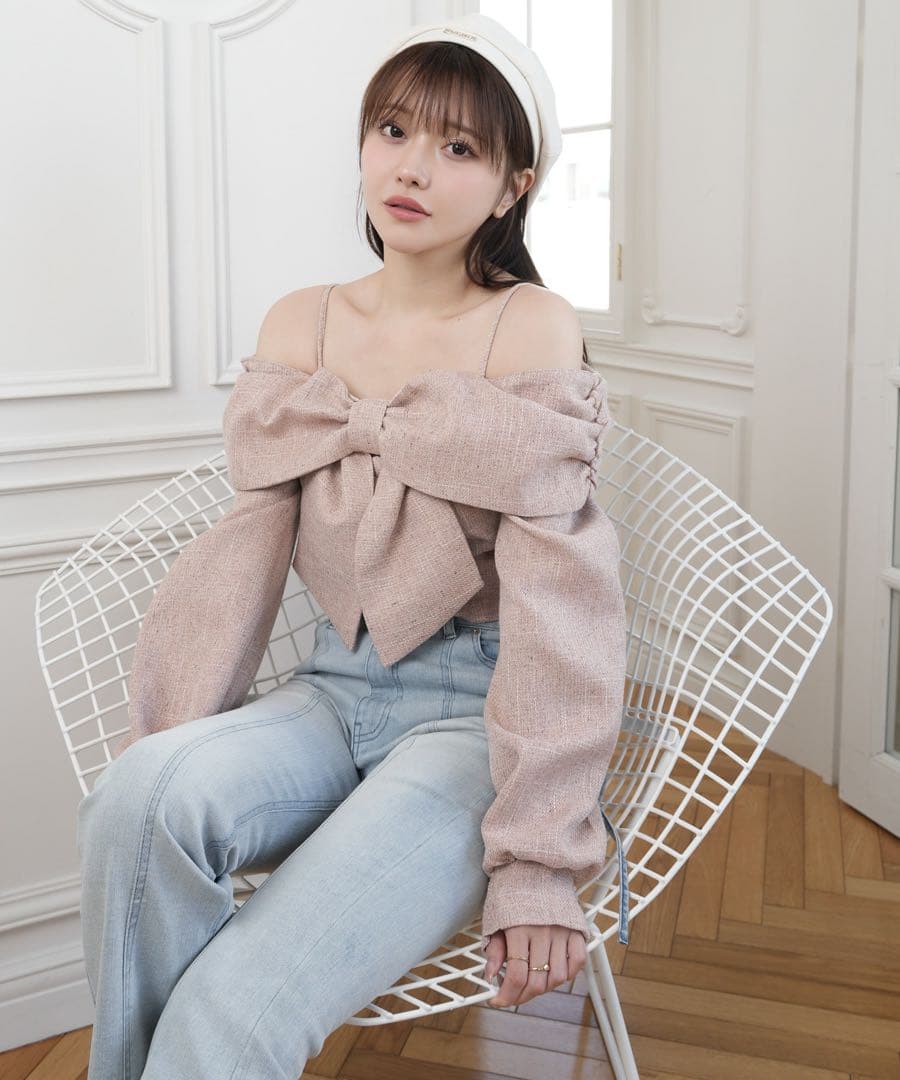 LIP SERVICE リップサービス リボンオフショルロングスリーブトップス