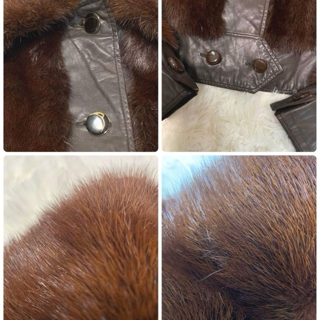 【本革×リアルミンクファー】 ジャケット M相当 濃茶 刺し毛＆密度◎ ショート