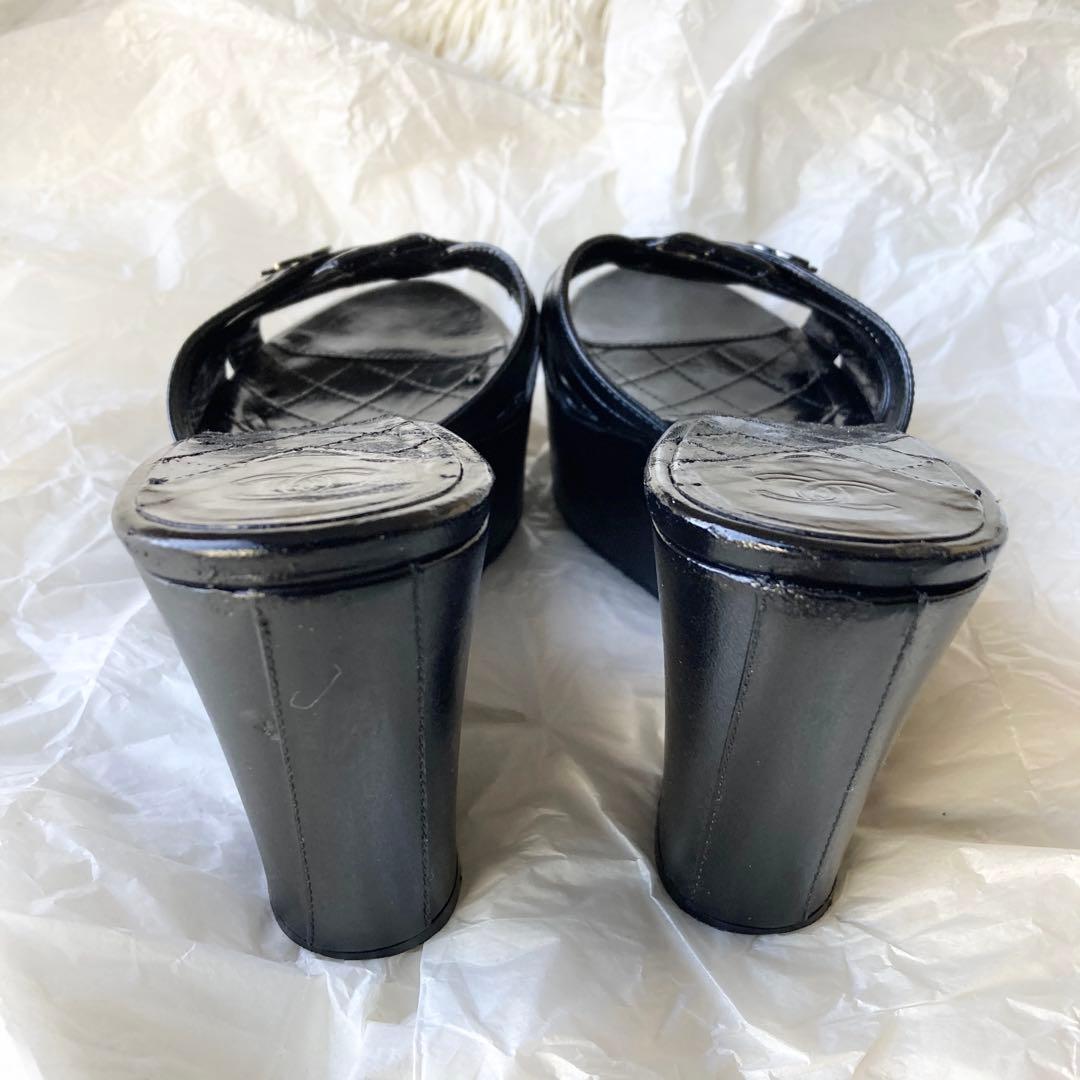 CHANEL/シャネル■ウェッジソール ミュール サンダル ココマーク■黒 36