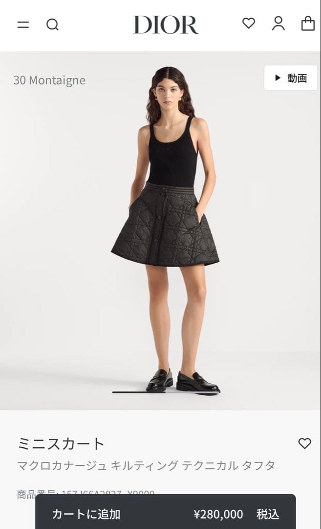 クリスチャンディオールマクロカナージュ キルティングテクニカルタフタスカート38