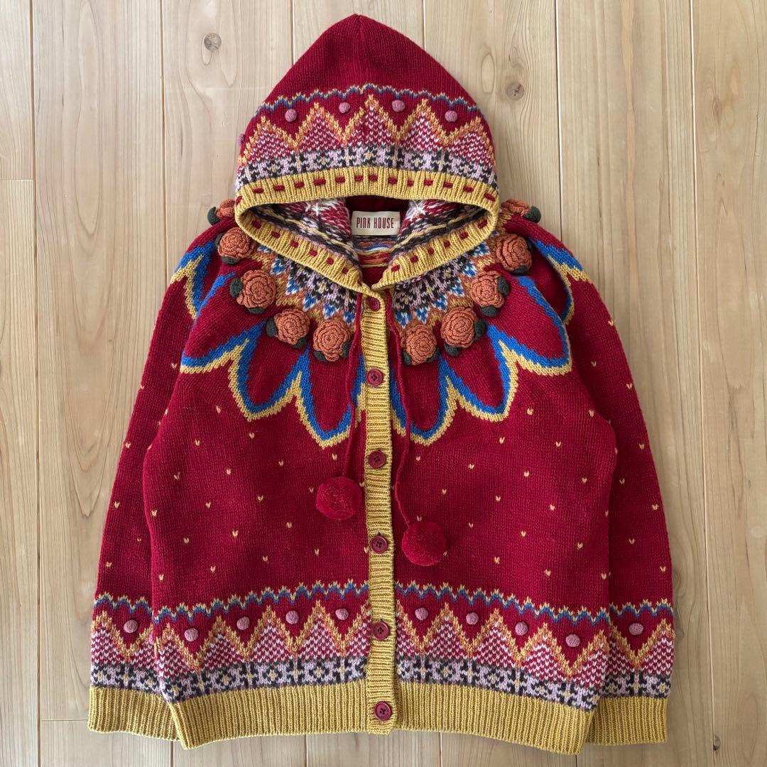 ス*ラ様 ★レア★古着PINK HOUSE ニット カーディガン フーディ立体バ