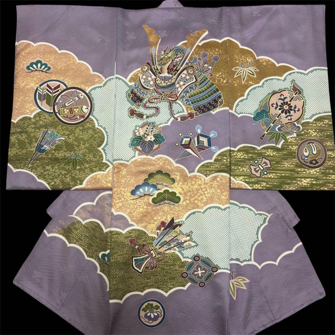 【新品】正絹 京友禅 多色染 伝統色 葡萄色 本金彩 お宮参り 産着 襦袢付