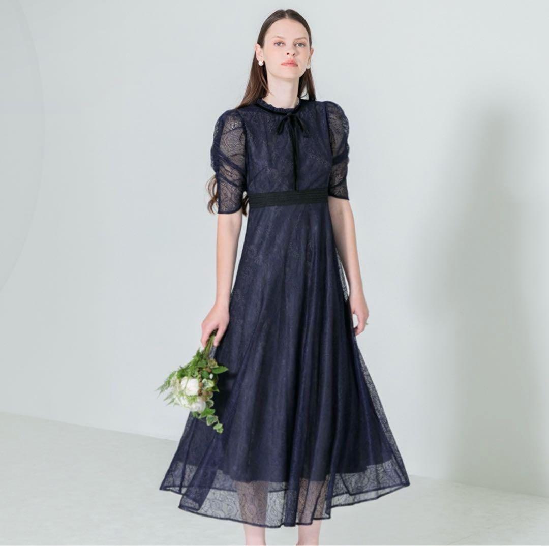 な*な様 【美品】leja ウエストマーク　パフスリーブ　レースロングワンピース