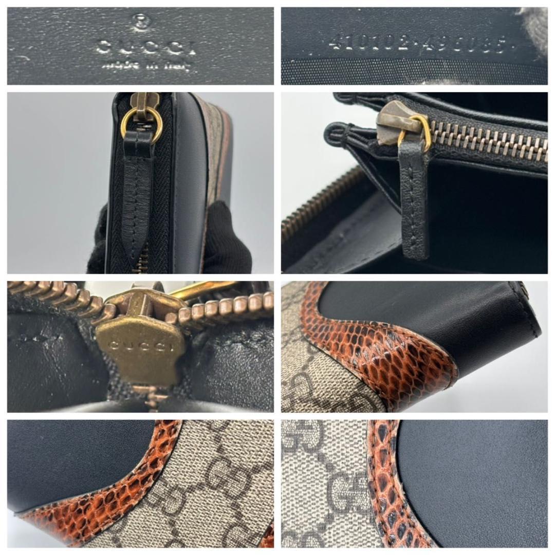 入手困難品 希少 グッチ 長財布 ラウンドファスナー ジップ GG柄 パイソン