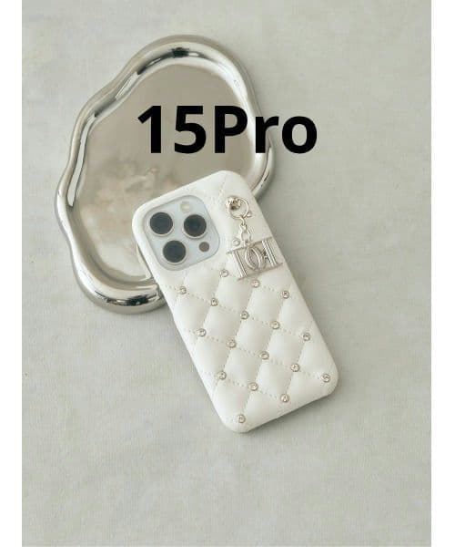 Darich キルティングビジューDDチャームiPhoneケース　15Pro　白