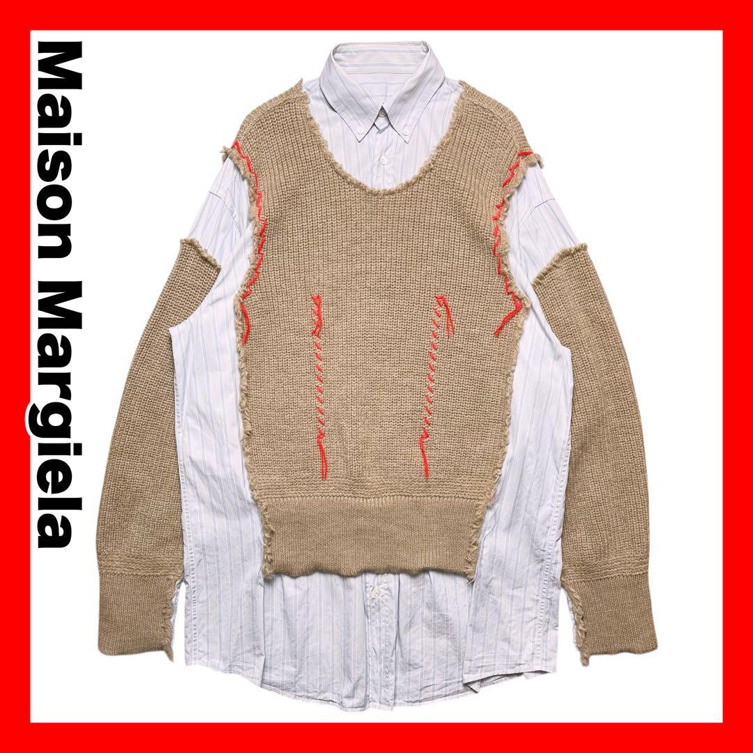 美品【メゾンマルジェラ】22AW ニット ドッキング レイヤード シャツ 38