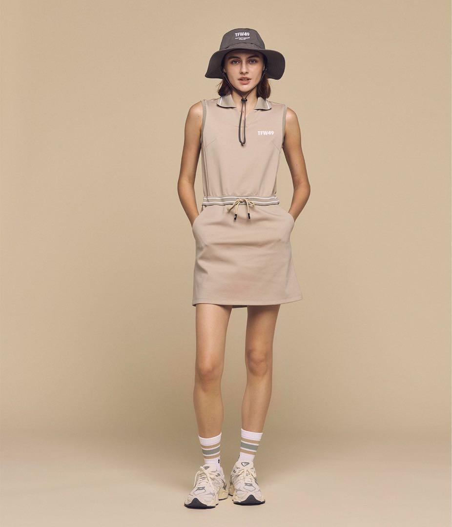 TFW49 SLEEVELESS ONEPIECEベージュポロワンピースサイズM
