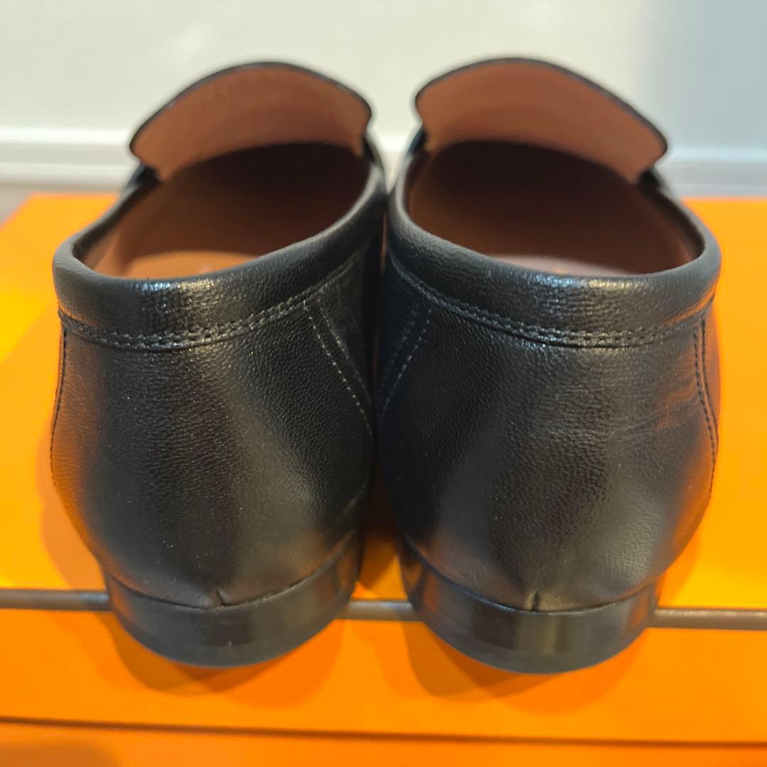 【ありがと】エルメス モカシンパリ 黒 シルバー　37.5