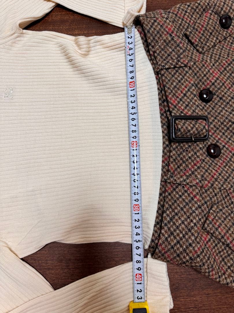 【セール】ベージュ タートルネック チェック柄スカート セット