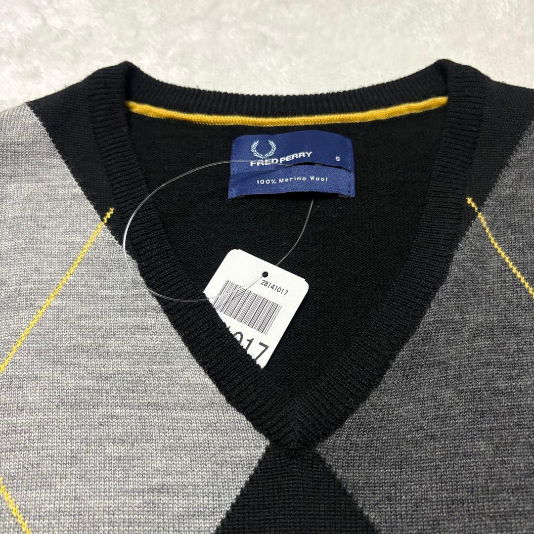 未着用　フレッドペリー　メリノウール　ニット　アーガイル　黒色　月桂樹　ロゴ刺繍