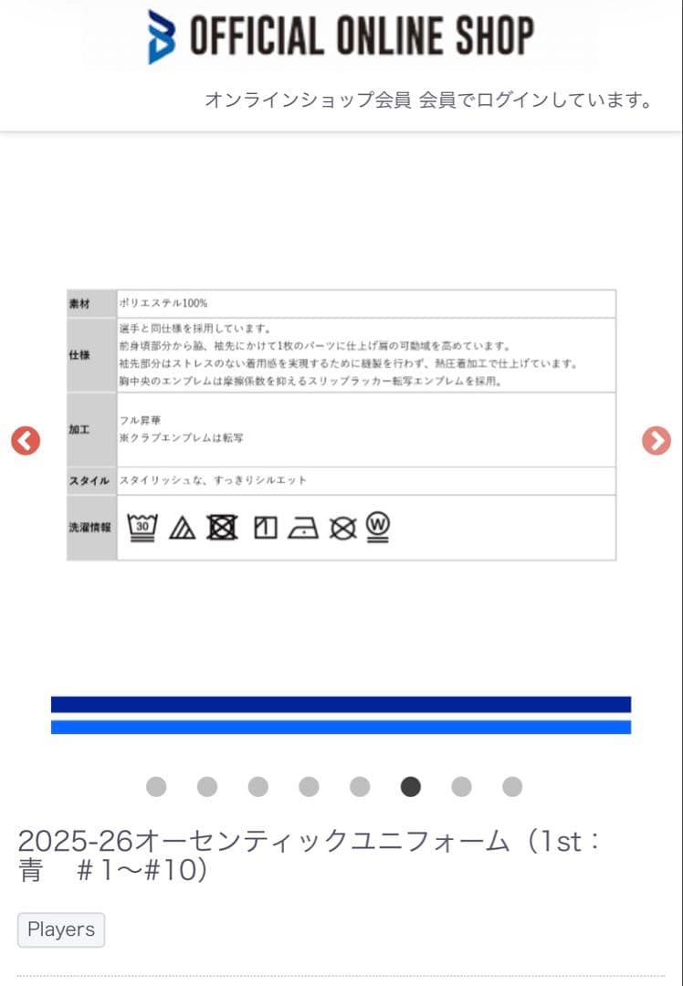 大阪ブルテオン　オーセンティックユニフォーム ブリザール