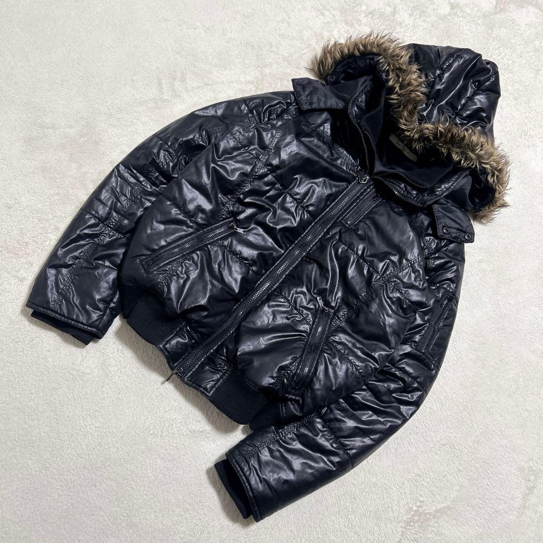 激シブ! 00s y2k 3way ファー パフジャケット 短丈 L 平成