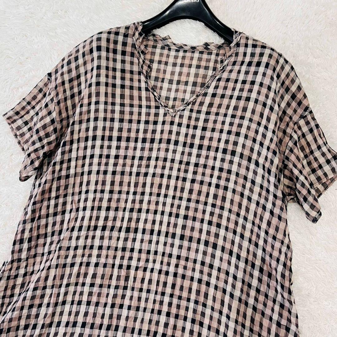 ヨーガンレール チュニック ロング シルク コットン ギンガムチェック XL