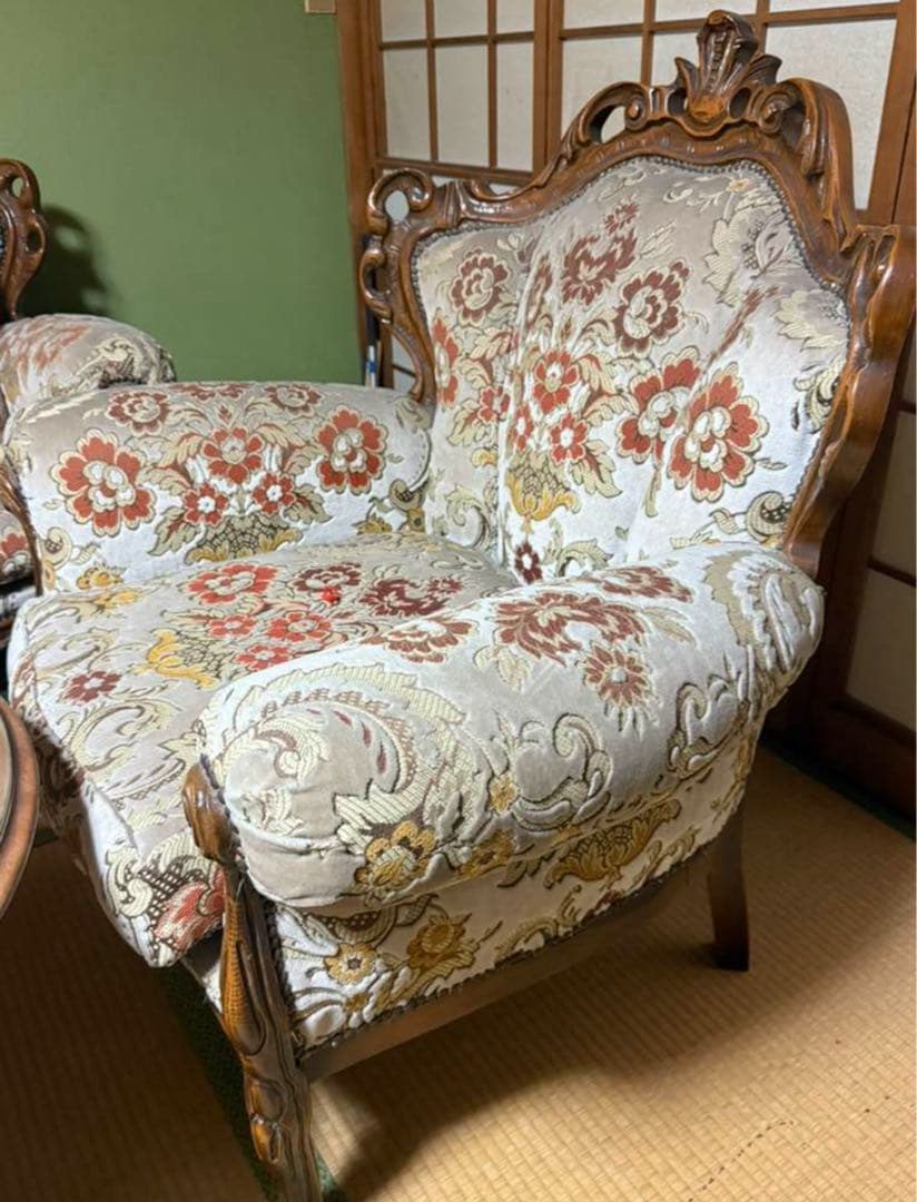 【専用】ソファ 1p イタリア製 ロココ調 姫系　猫脚 アンティーク風ダマスク柄