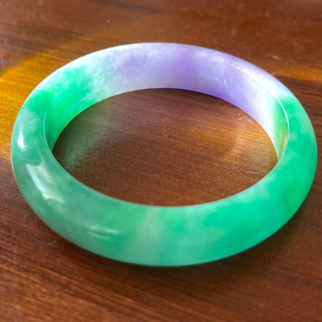 翡翠 氷質 緑 ラベンダー ジェダイト 58.5g 手首内径18cm バングル