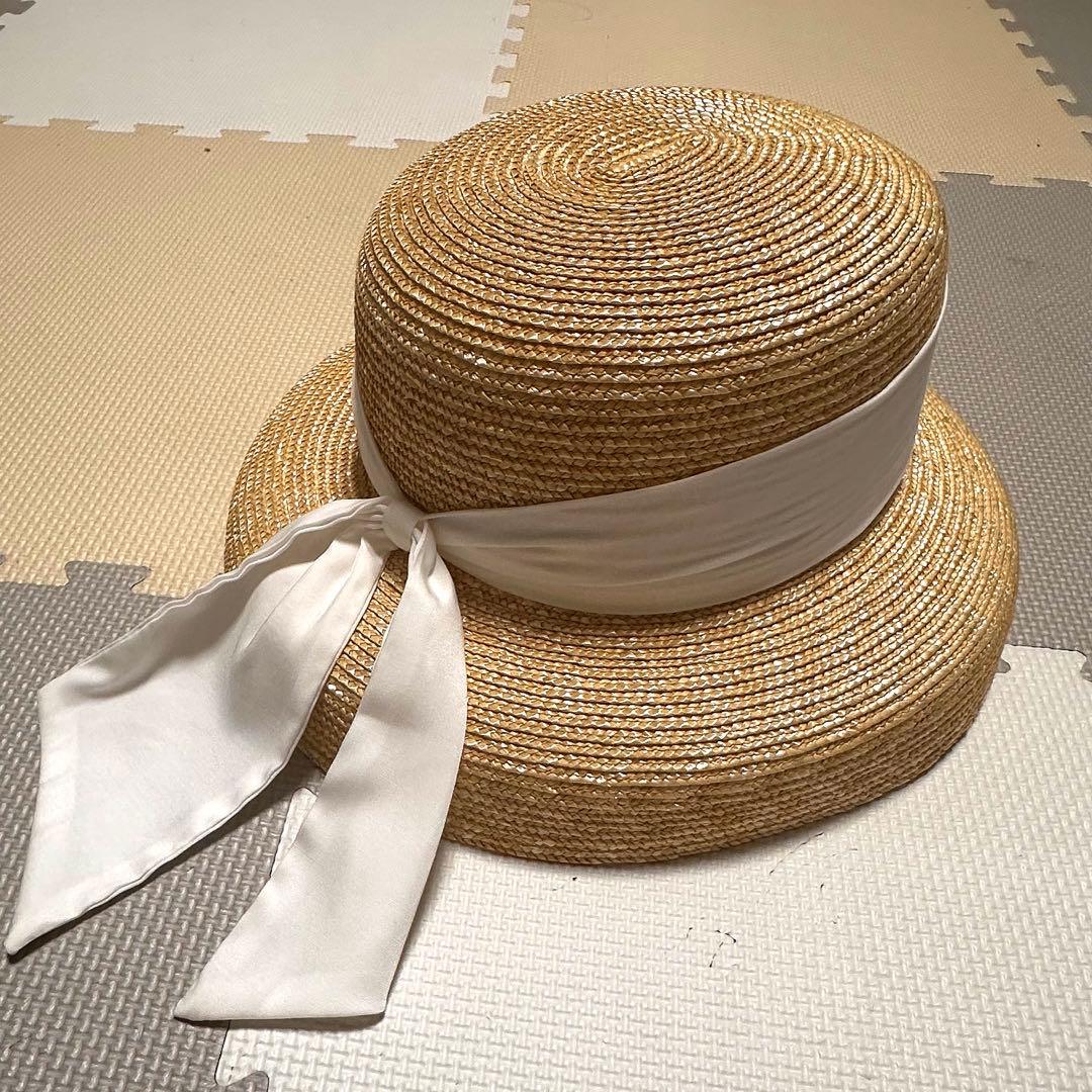Chapeaud'O 麦わら帽子 ベージュ リボン付き