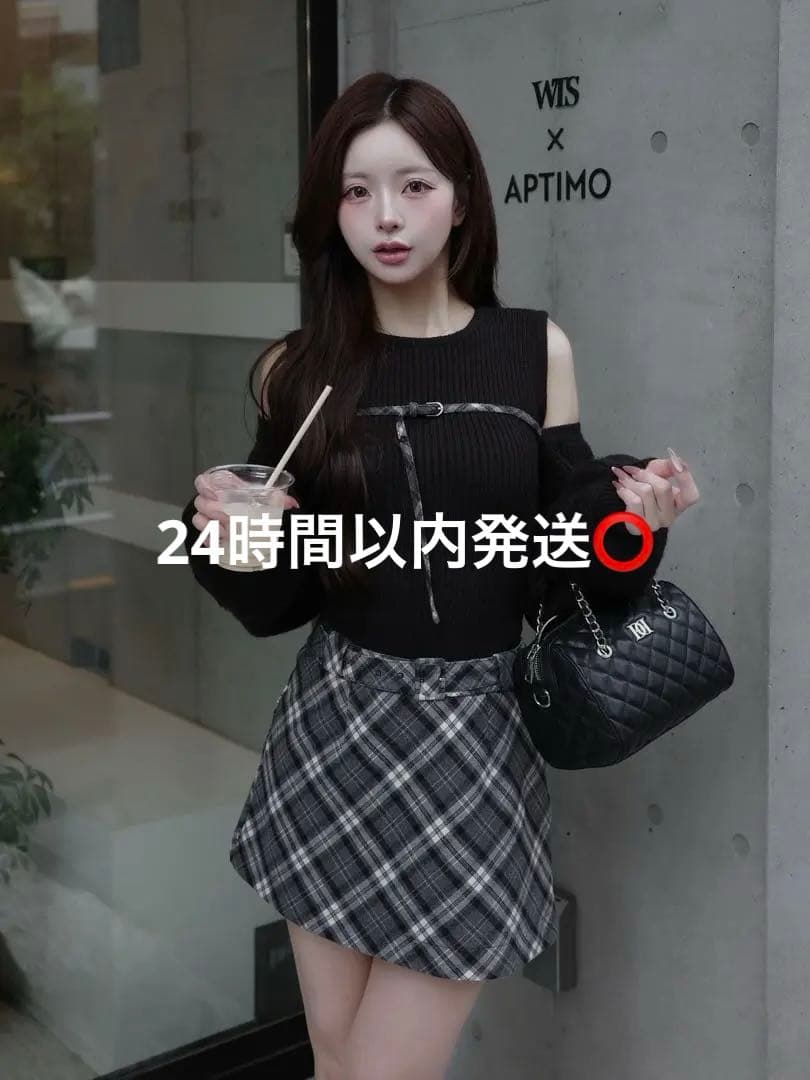 Darich ドッキングミドルウエストニットミニワンピース BLK