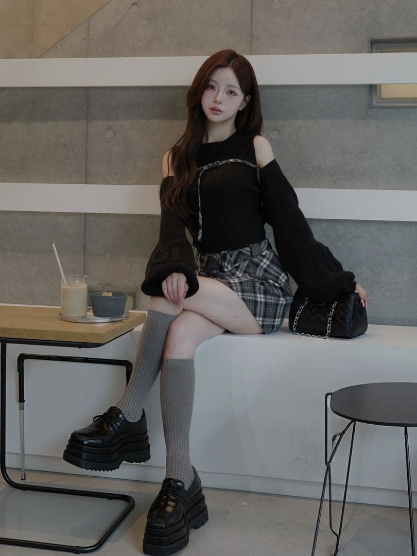 Darich ドッキングミドルウエストニットミニワンピース BLK