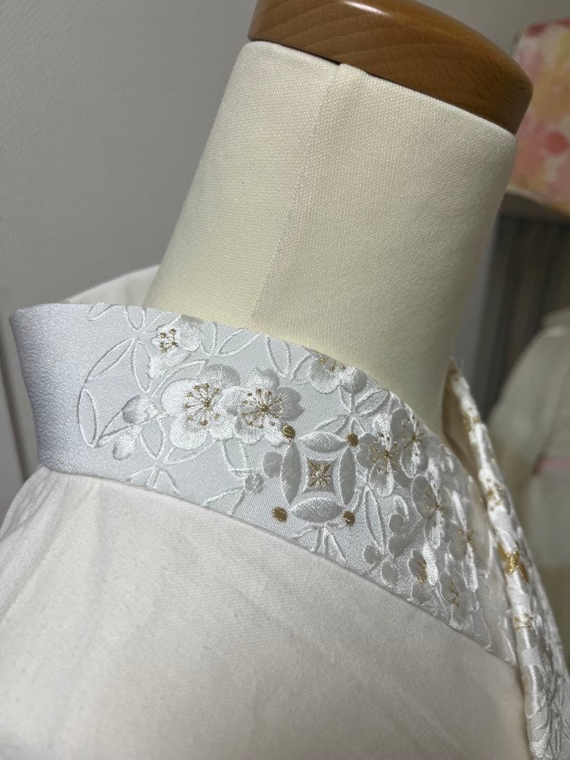 衿秀「き楽っく」専用替え衿 刺繍半襟白地 「白金七宝梅宝尽し」