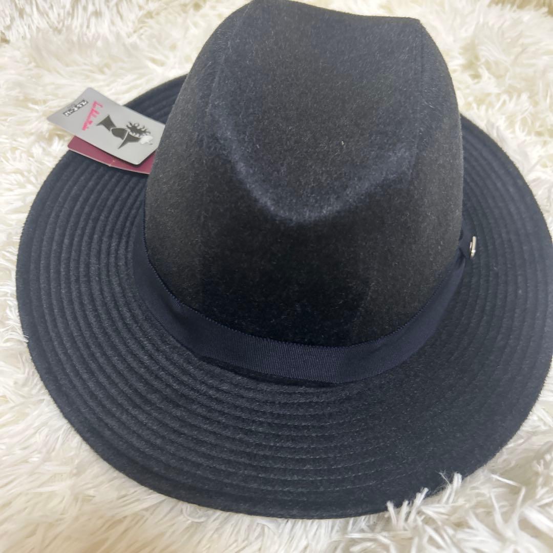 【未使用タグ付き】ボルサリーノ ハット 中折れ カシミヤ100%　黒　59cm