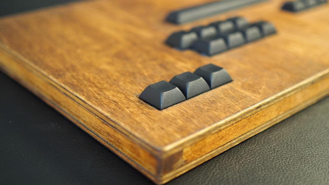 【自作アケコン】木製キーボード型　ダークウォルナットレバーレスコントローラー