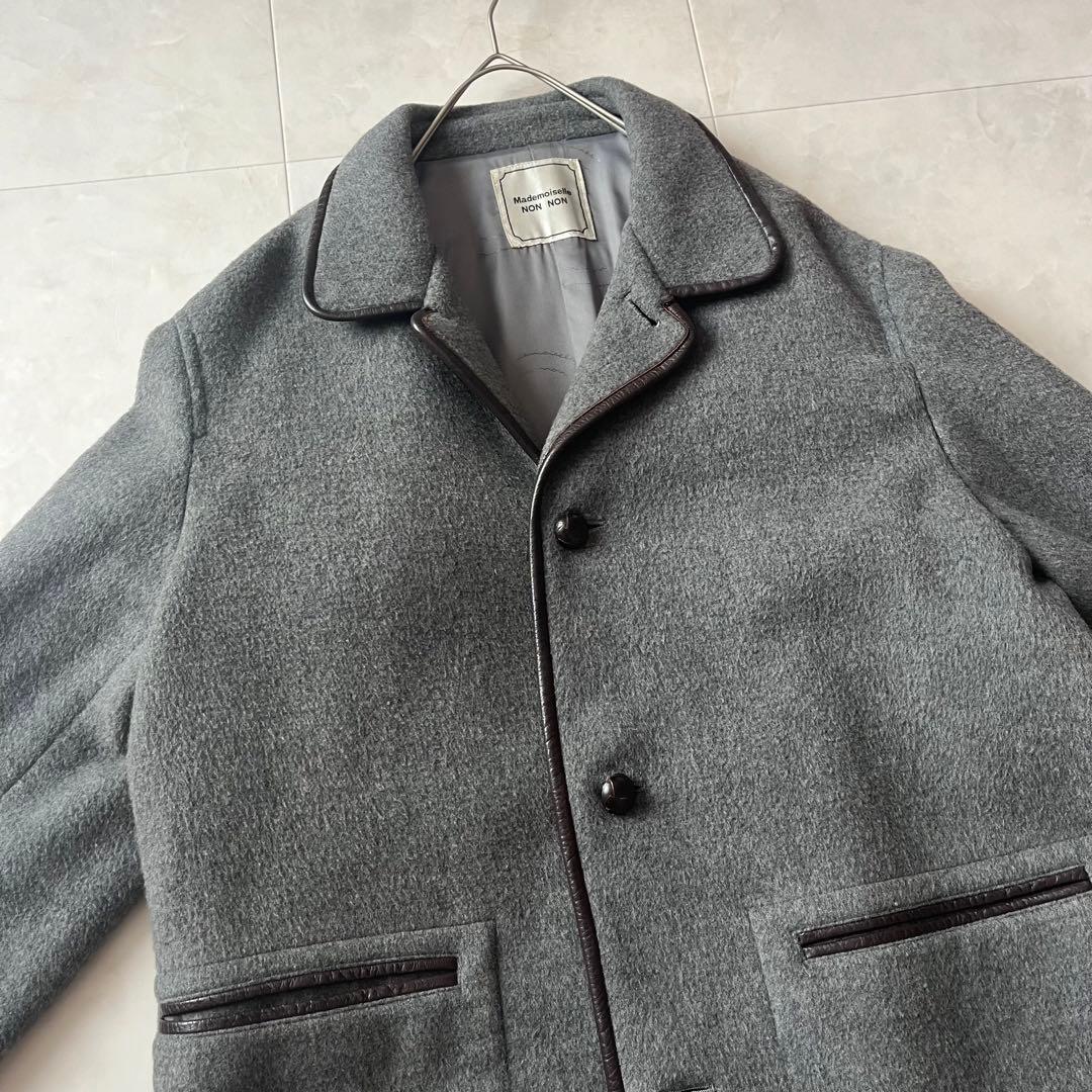 マドモアゼルノンノン　ウールコートジャケット　くるみボタン　グレー