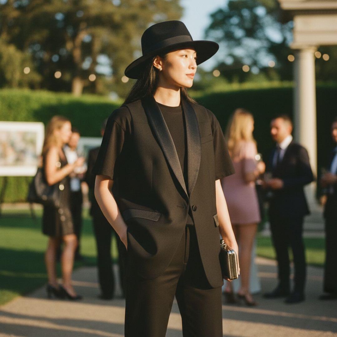 美品 リーファー ドレスジレ 38 黒 梨花 CHAMBRE ショールカラー