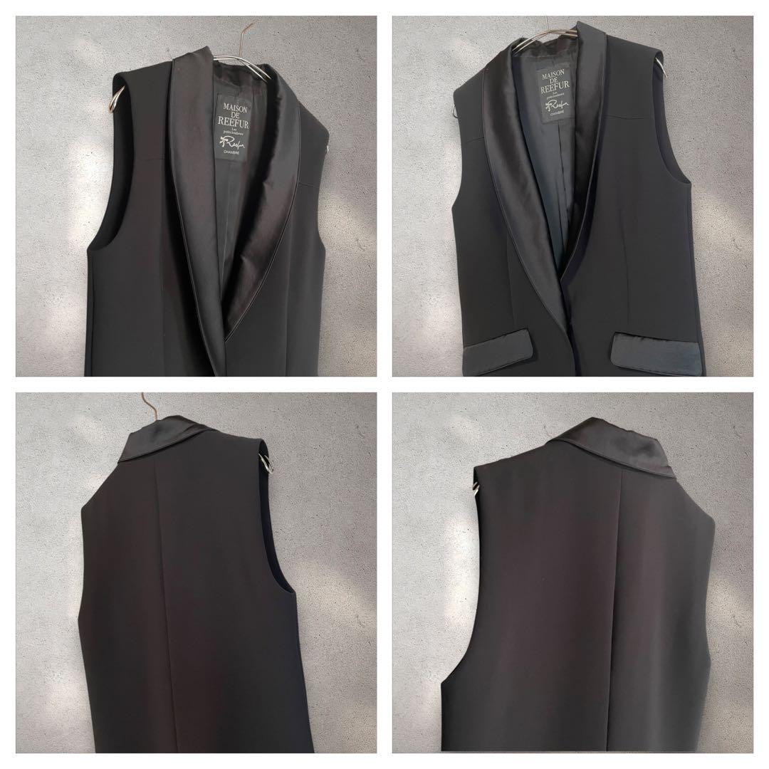 美品 リーファー ドレスジレ 38 黒 梨花 CHAMBRE ショールカラー