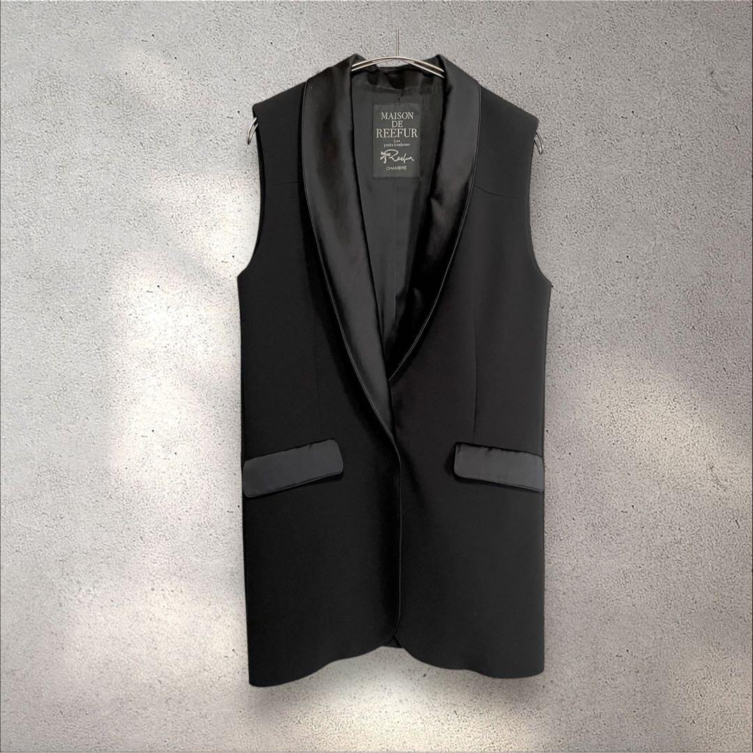 美品 リーファー ドレスジレ 38 黒 梨花 CHAMBRE ショールカラー