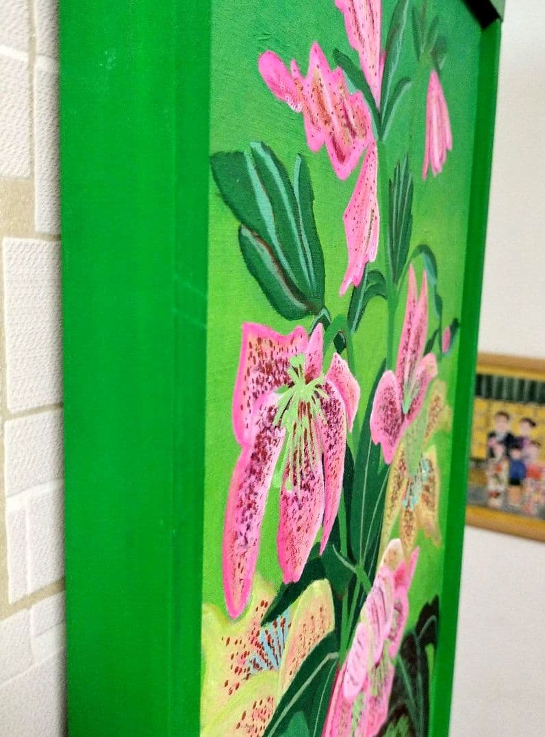 油彩画　クリスマスローズ　自作の額縁です。