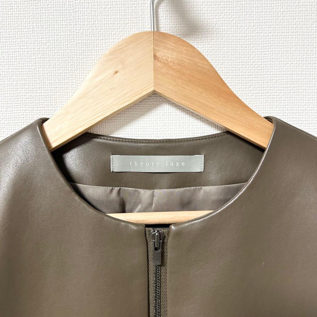 セオリーリュクス　ノーカラーレザージャケット　ブラウン　ベージュ　38