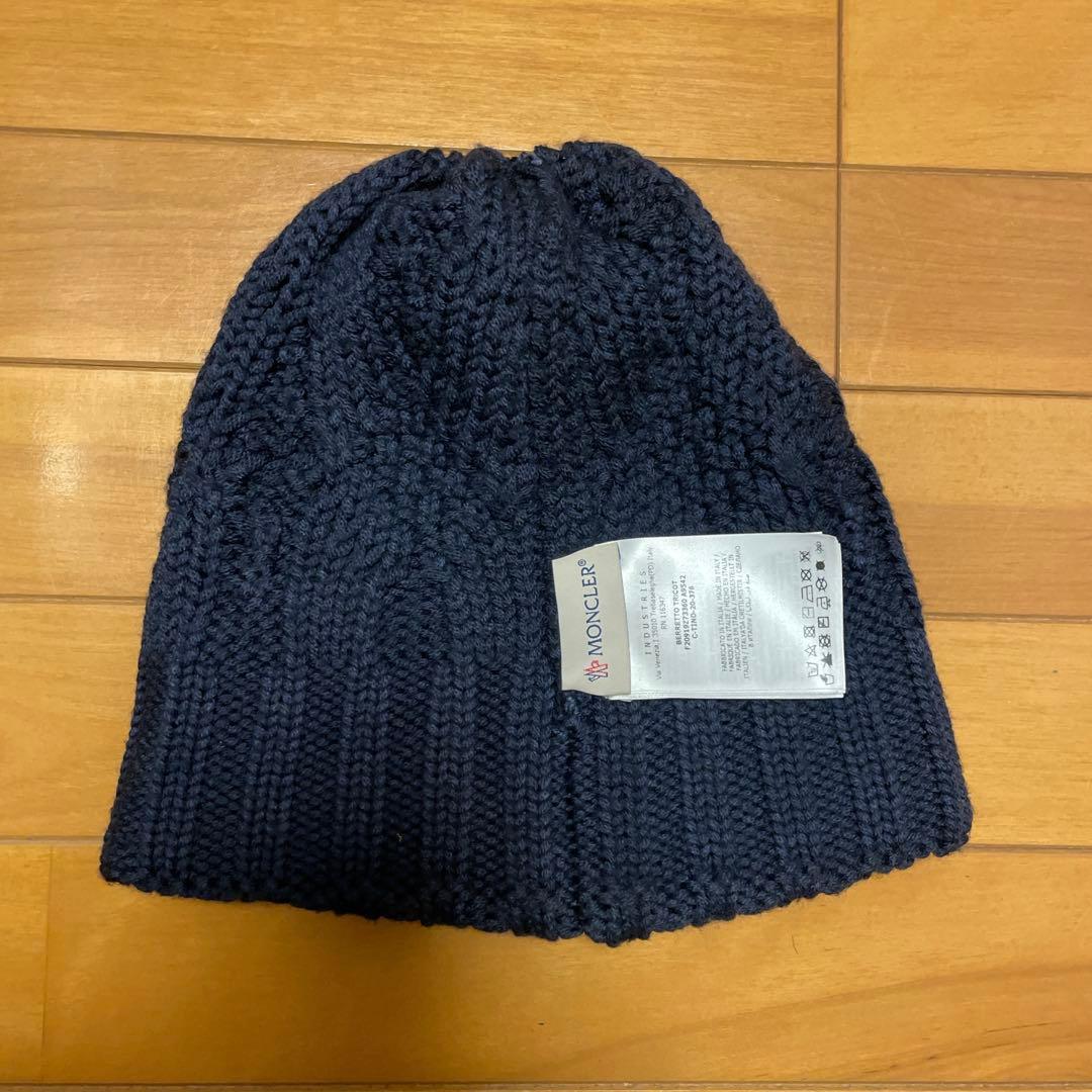 モンクレール 2020年製 ウール×牛革タグ ニット帽 ビーニー 美品
