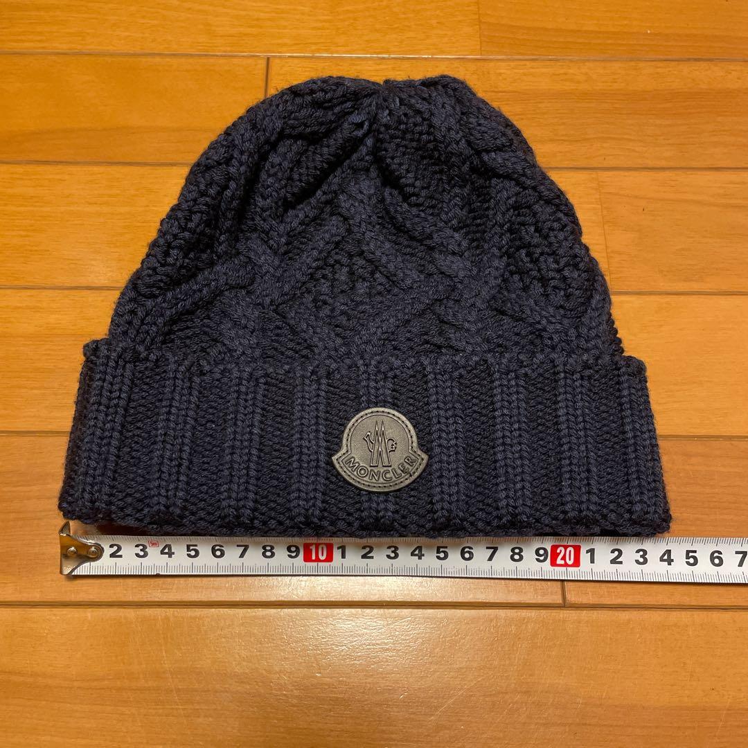 モンクレール 2020年製 ウール×牛革タグ ニット帽 ビーニー 美品